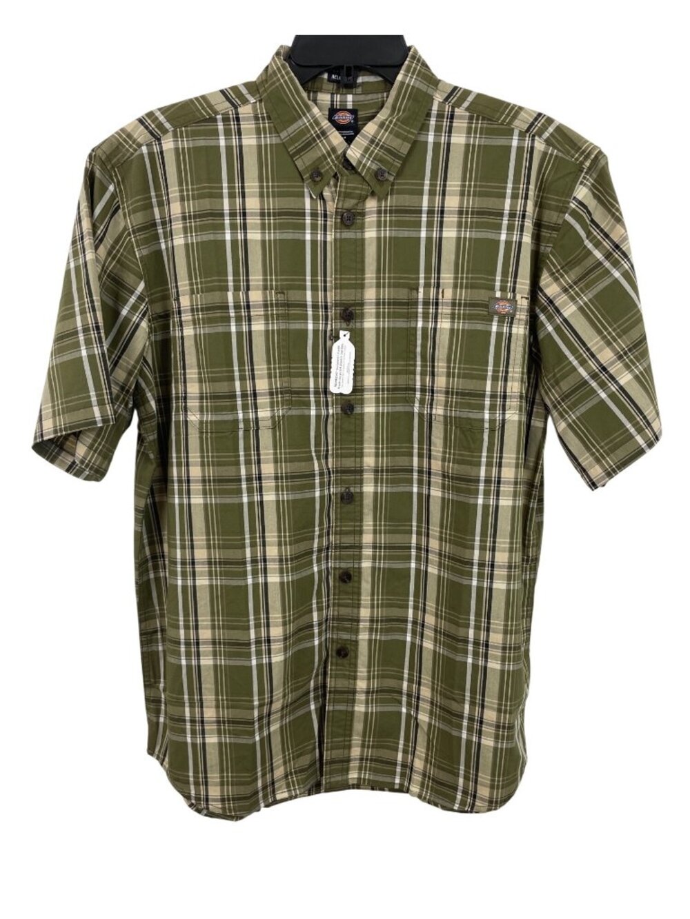 Dickies Mens Plaid Short Sleeve Relaxed Fit Shirt Green & Beige Size Medium